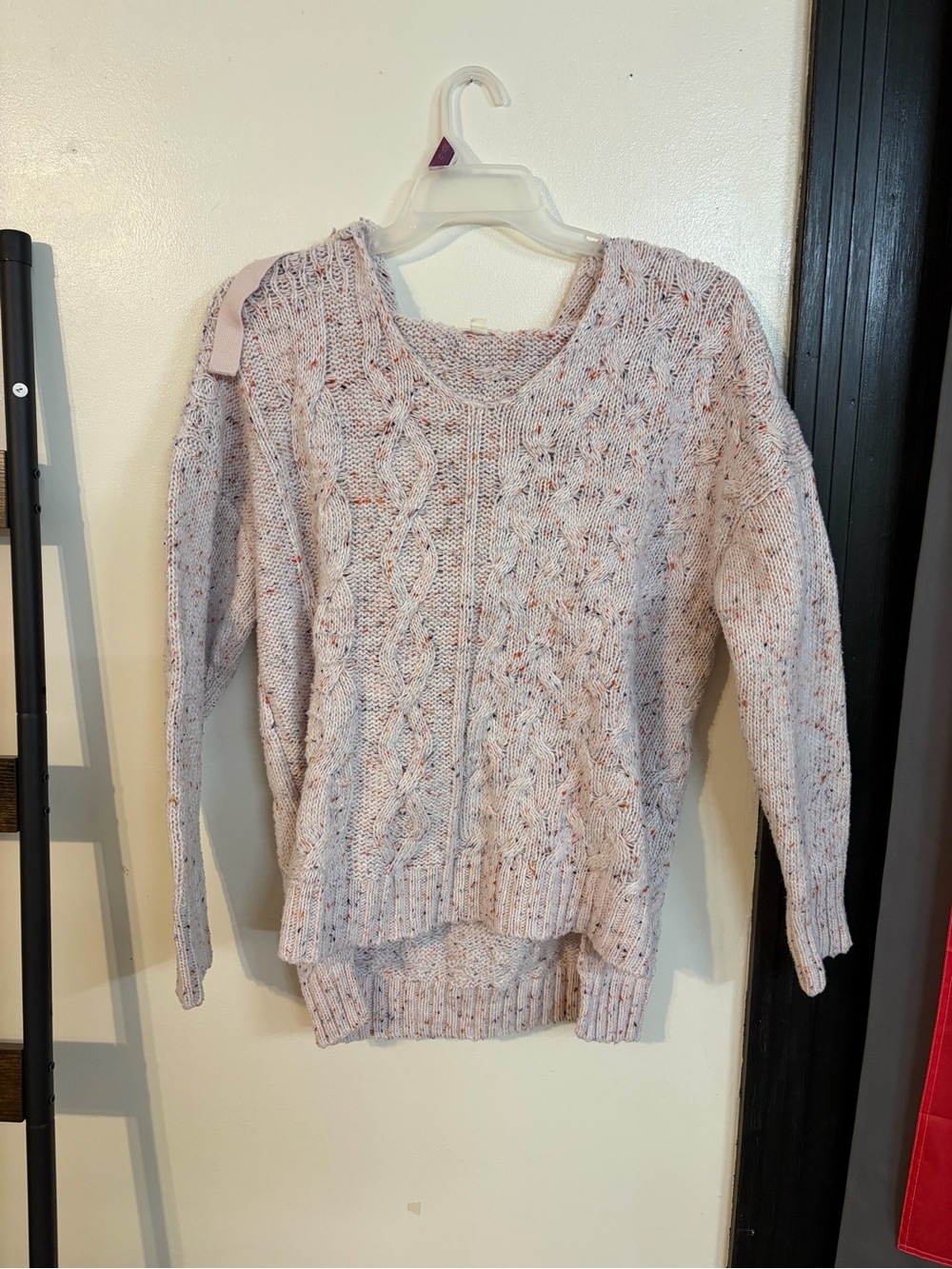 Cupio Light Pink Speckled Cable Knit Scoop Sweater